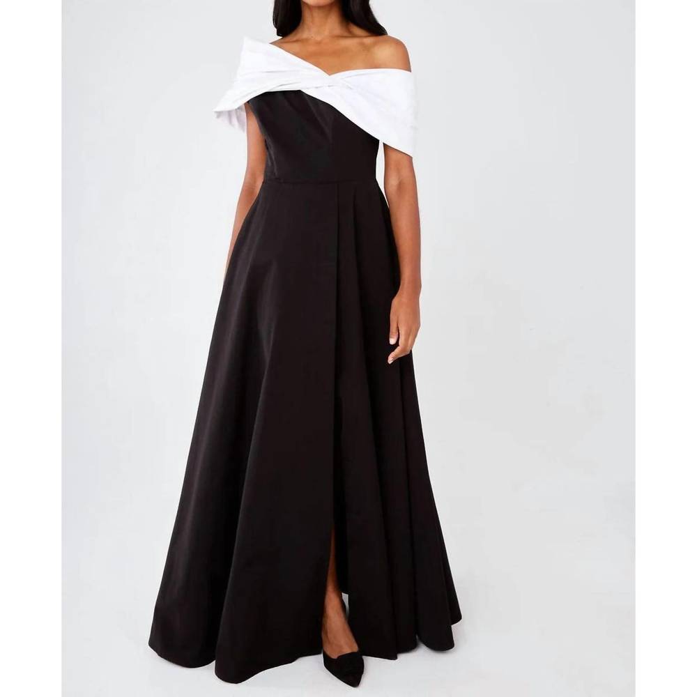 Elegant Black and White Off-Shoulder Prom Dress